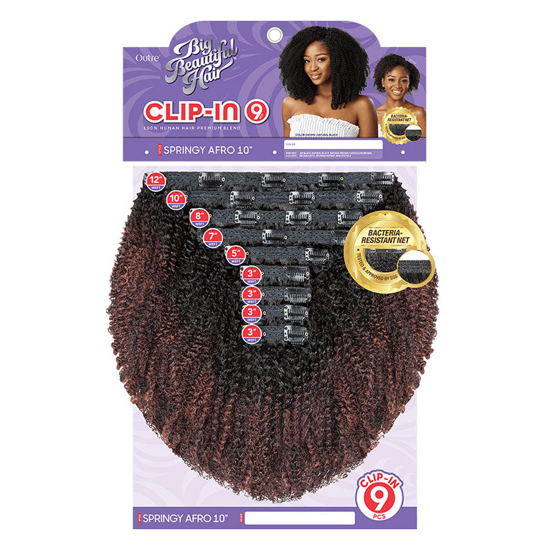 OUTRE Springy Afro 10 inch 9 piece afro clip in hair extensions dark brown ombre for natural volume