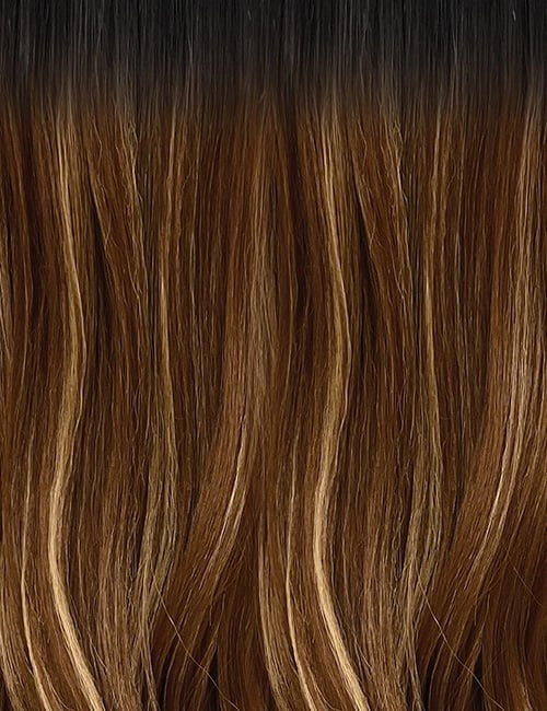 OUTRE afro clip in hair extensions brown with blonde highlights and dark roots wavy texture