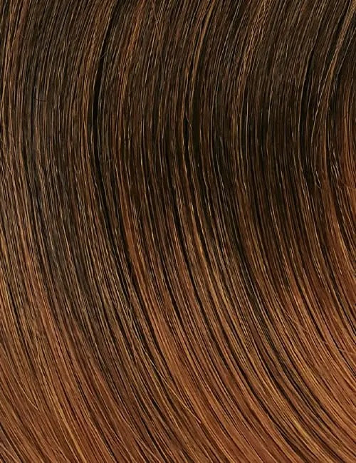 Close-up of OUTRE Afro ponytail extension showing smooth brown strands with subtle highlights