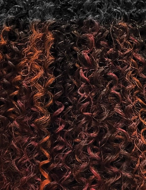 OUTRE bohemian curl clip in hair extensions tight spiral curls on dark base with burgundy and copper highlights