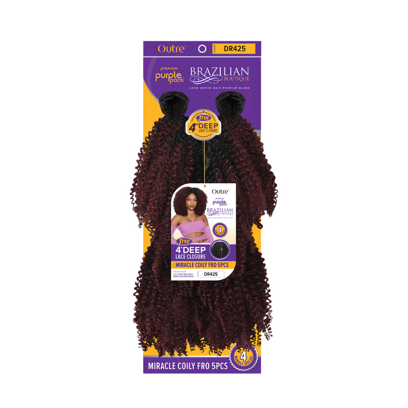 OUTRE Brazilian coily hair weave Miracle Coily Fro 5pcs burgundy DR425 packaging with 4 deep lace closure