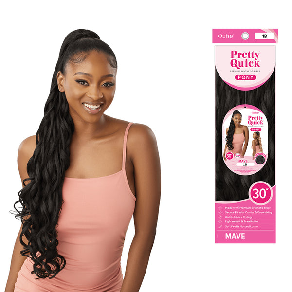 OUTRE Pretty Quick clip in ponytail extension in 1B natural black color with long wavy hair