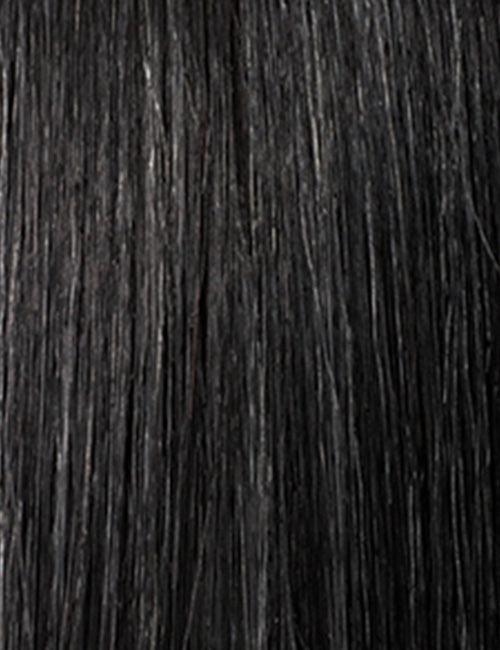 OUTRE gray human hair wig for women straight smooth texture close up showing natural gray strands and shine