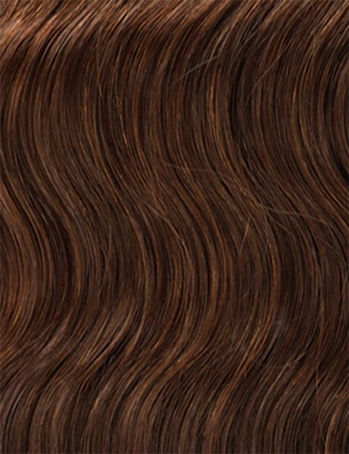OUTRE gray human hair wig for women product swatch shown as brown wavy hair texture close up