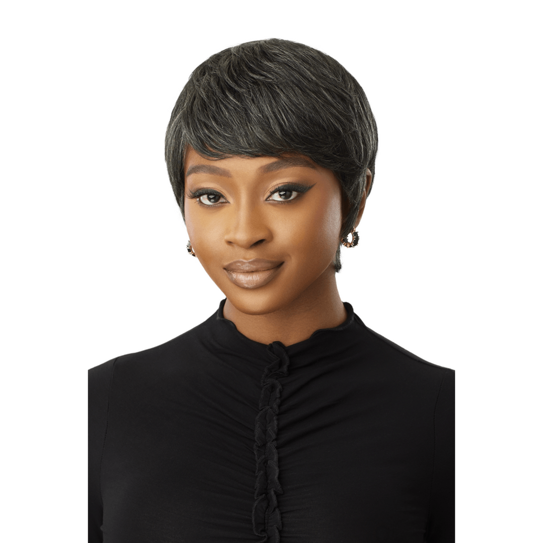 OUTRE gray human hair wig for women short layered pixie cut natural hairline sleek style