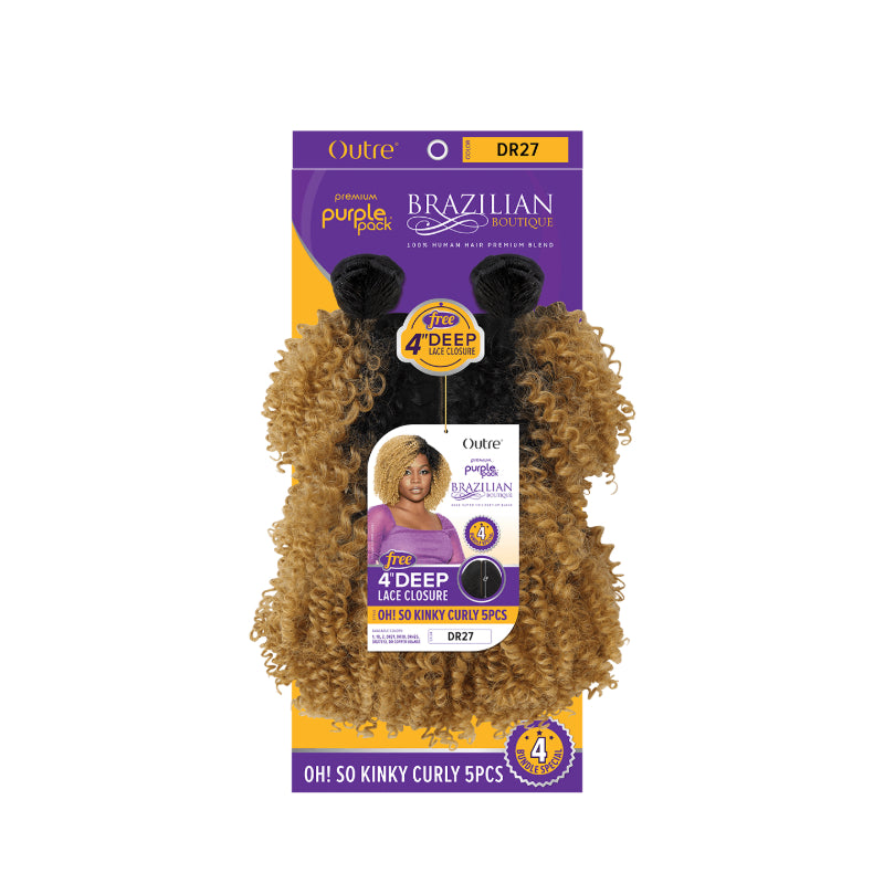 OUTRE Brazilian boutique DR27 kinky curly hair extensions 5pcs with 4 inch deep lace closure