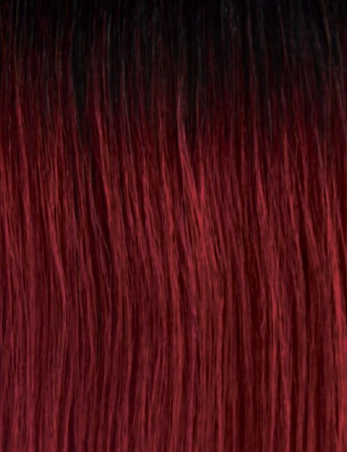 OUTRE Malina 18 inch synthetic wig. Straight burgundy ombre with dark roots and silky texture for styling