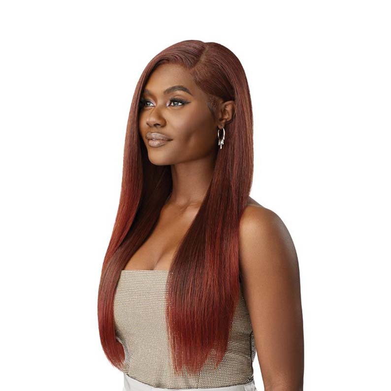 Melted Hairline lace front wig 26 inch OUTRE long straight burgundy wig with side part and sleek finish