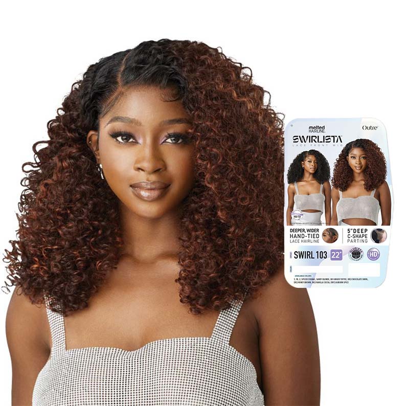 Melted Hairline lace front wig OUTRE curly shoulder length brown ombre with deep side part and natural hairline