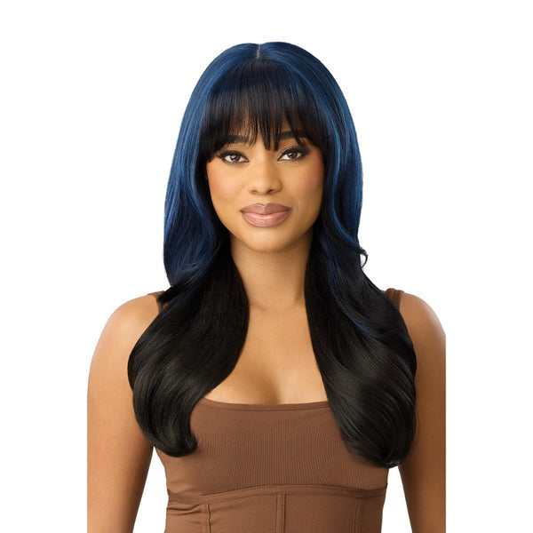 OUTRE long blue to black layered wig with bangs and sleek waves melted hairline wig for natural look