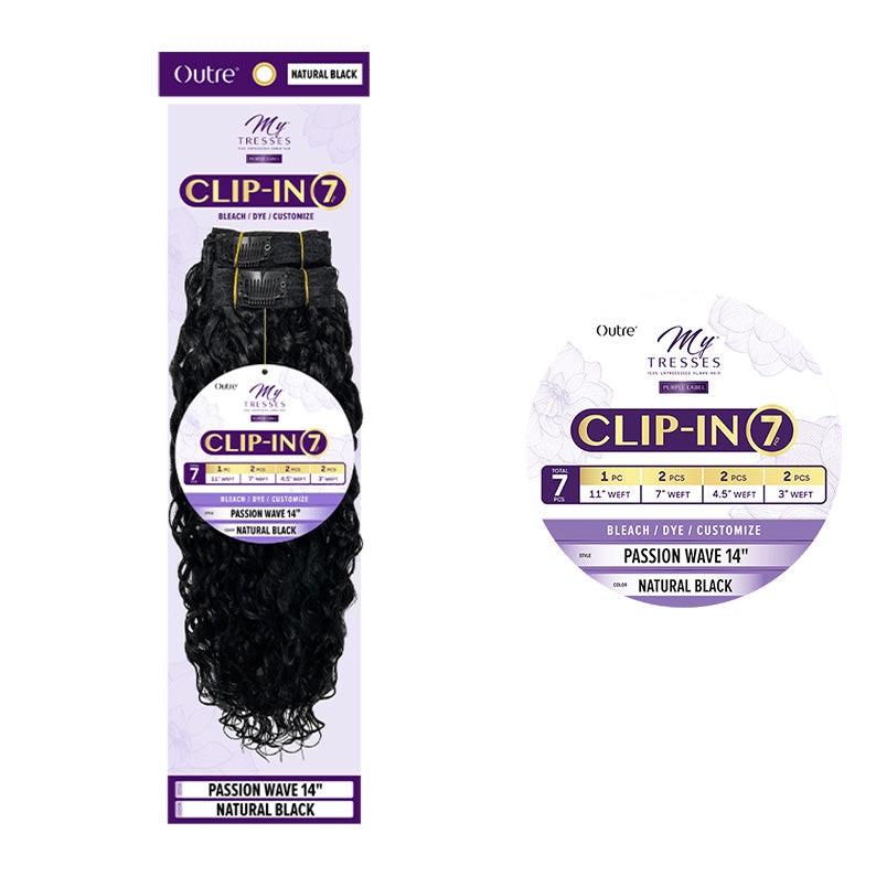 OUTRE My Tresses Clip In 7 Passion Wave 14 inch Natural Black hair extensions package