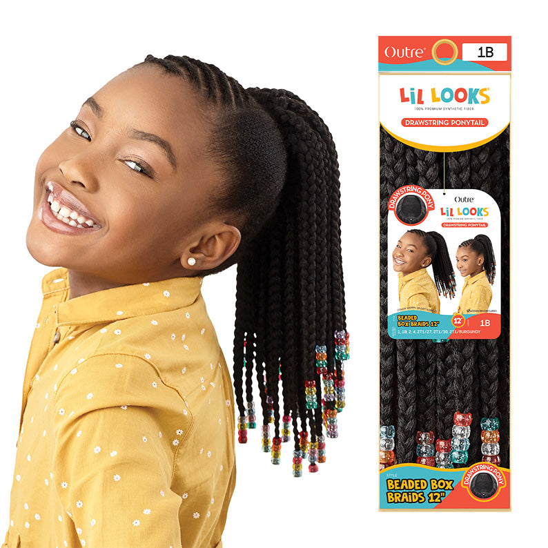 Outre synthetic drawstring ponytail beaded box braids 12 inch in color 1B