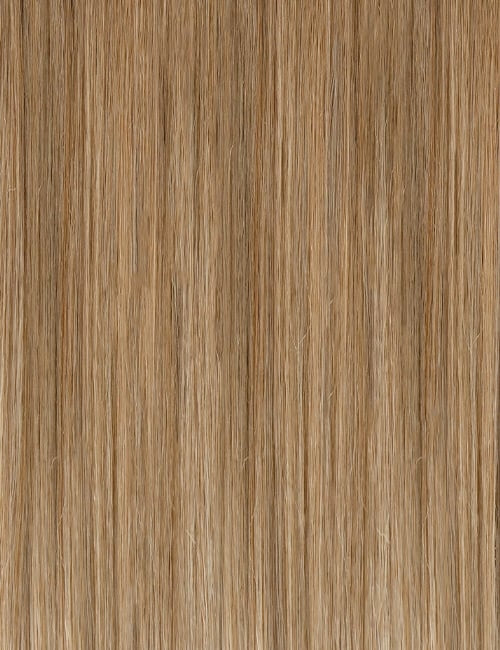 OUTRE synthetic hair full cap wig in honey blonde with straight silky texture close up showing realistic strands