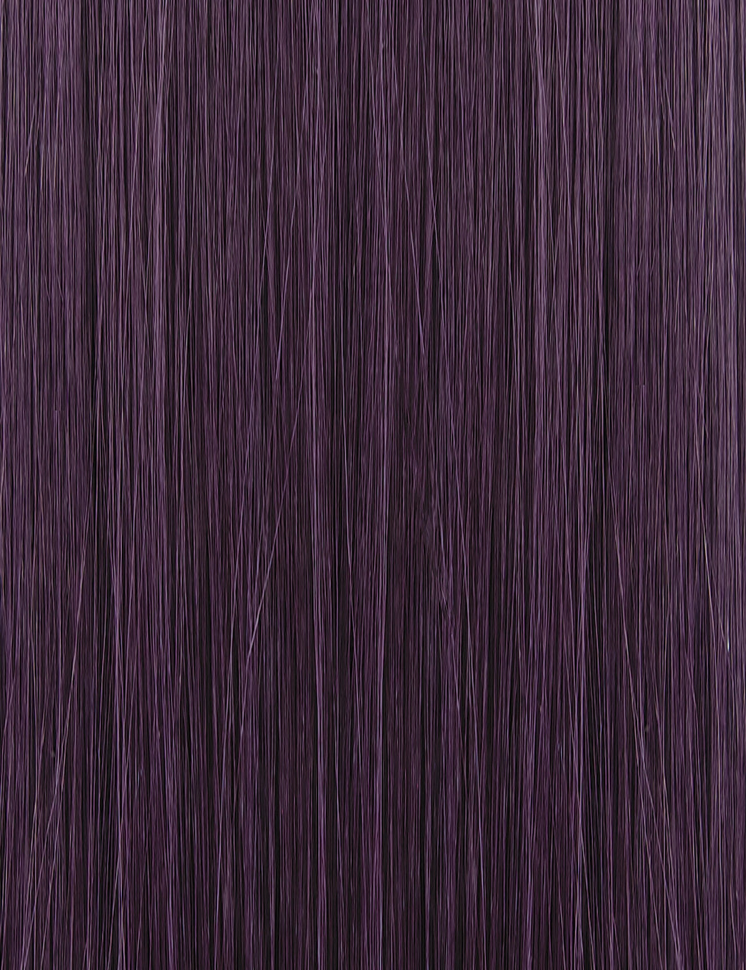 OUTRE purple straight synthetic hair full cap wig close up showing smooth shiny strands and sleek texture
