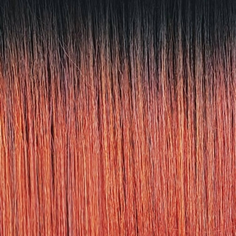 OUTRE synthetic lace front wig with straight hair featuring a gradient from dark roots to vibrant orange ends
