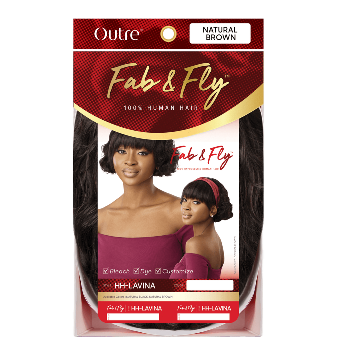 OUTRE Fab and Fly natural brown bob 100 percent human hair packaging showing model unprocessed human hair wig