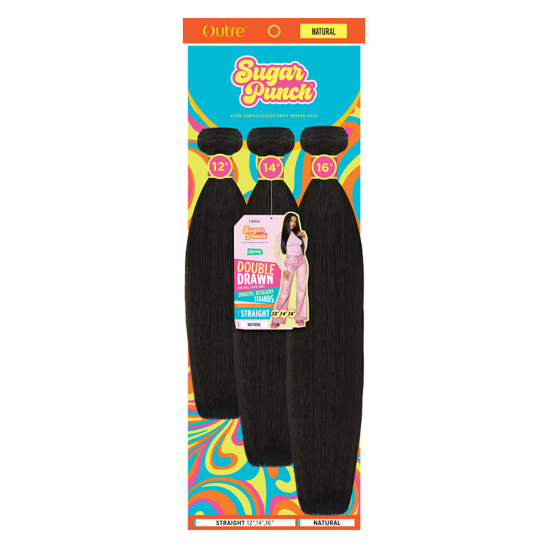 OUTRE Sugar Punch three piece unprocessed remy human hair straight bundle 12 14 16 inches natural black