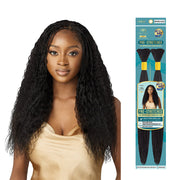 Outre wet and wavy braiding hair in natural black modeled by a woman with long wavy texture