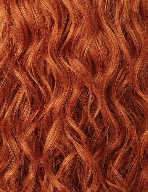 OUTRE Wigpop synthetic full cap wig in auburn long wavy texture closeup showing natural shine
