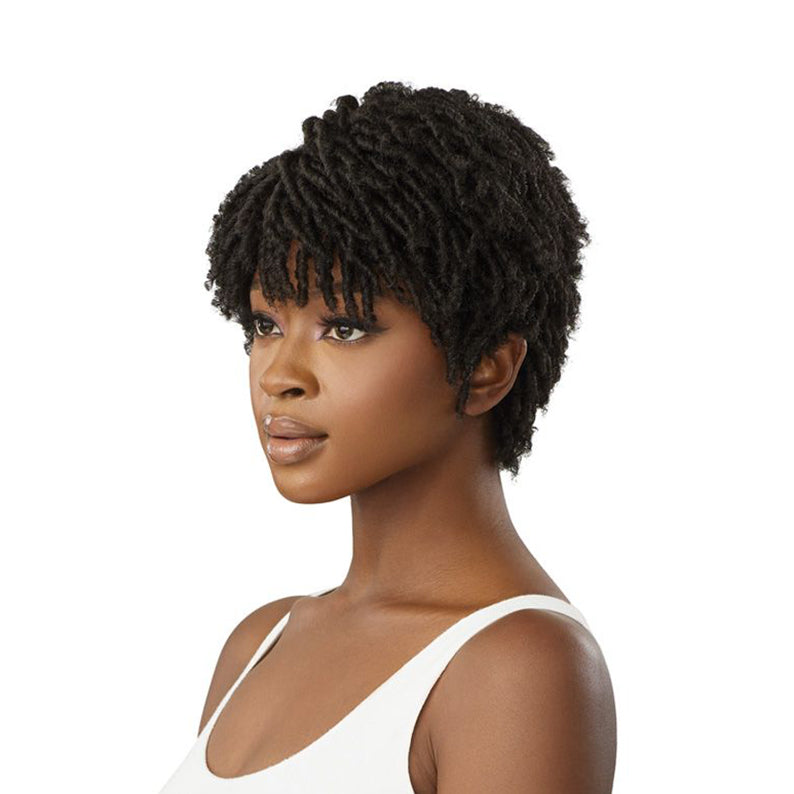 OUTRE WIGPOP synthetic full cap wig short textured faux loc pixie with tapered sides and bangs