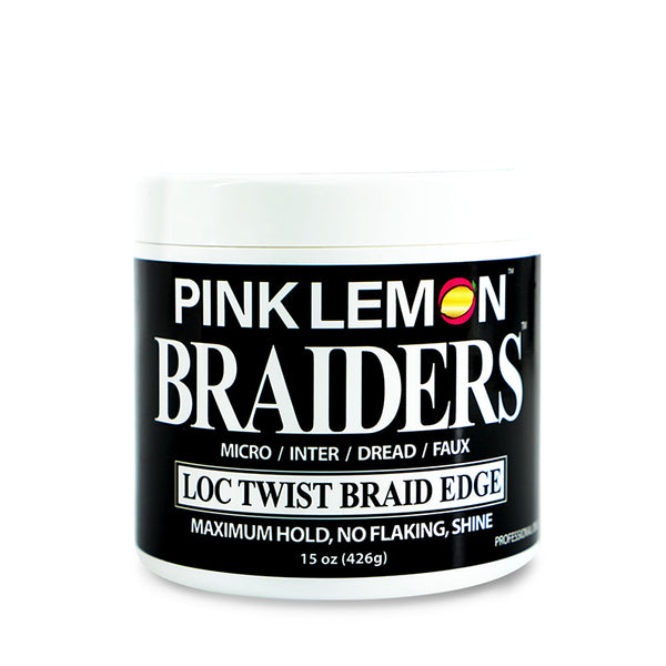 15 oz jar of pink lemon braiders edge control loc twist braid edge gel black label white lid for sleek hold