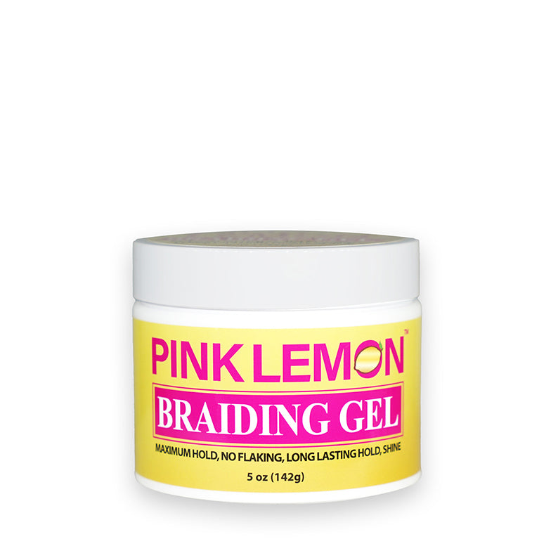 PINK LEMON pink lemon braiding gel 5 oz jar white container with yellow label for maximum hold and long lasting shine
