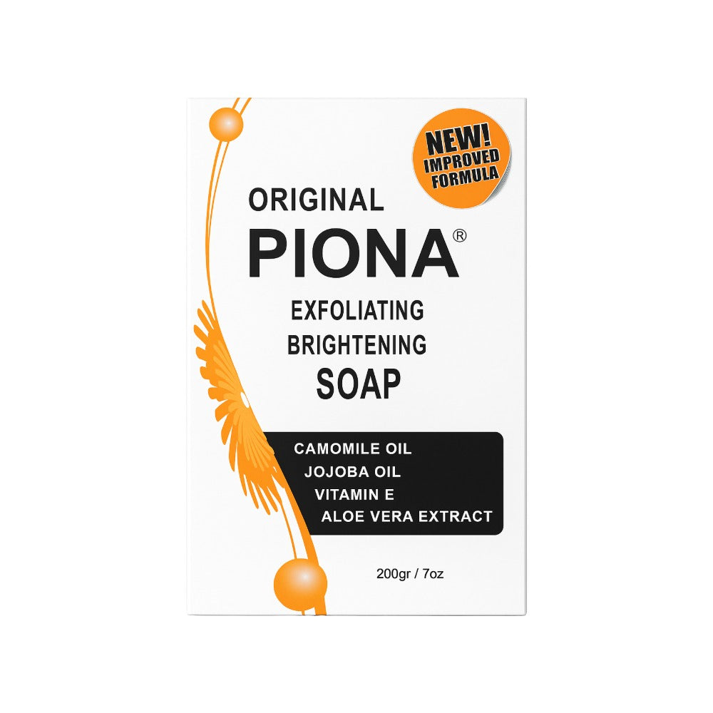 PIONA exfoliating brightening soap box with camomile oil jojoba oil vitamin E and aloe vera extract 200g