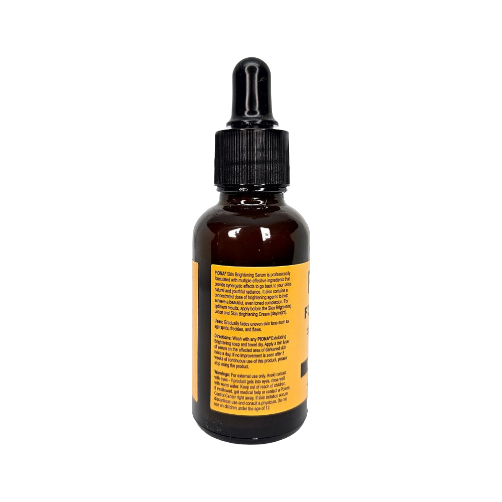 PIONA turmeric skin brightening serum amber glass dropper bottle with yellow label showing product info