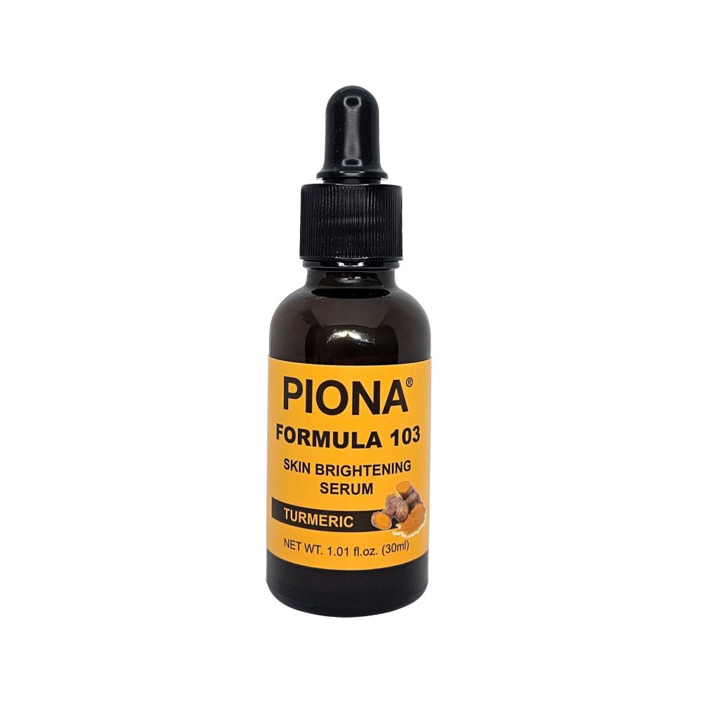 PIONA Formula 103 amber dropper bottle 30ml turmeric skin brightening serum with yellow label