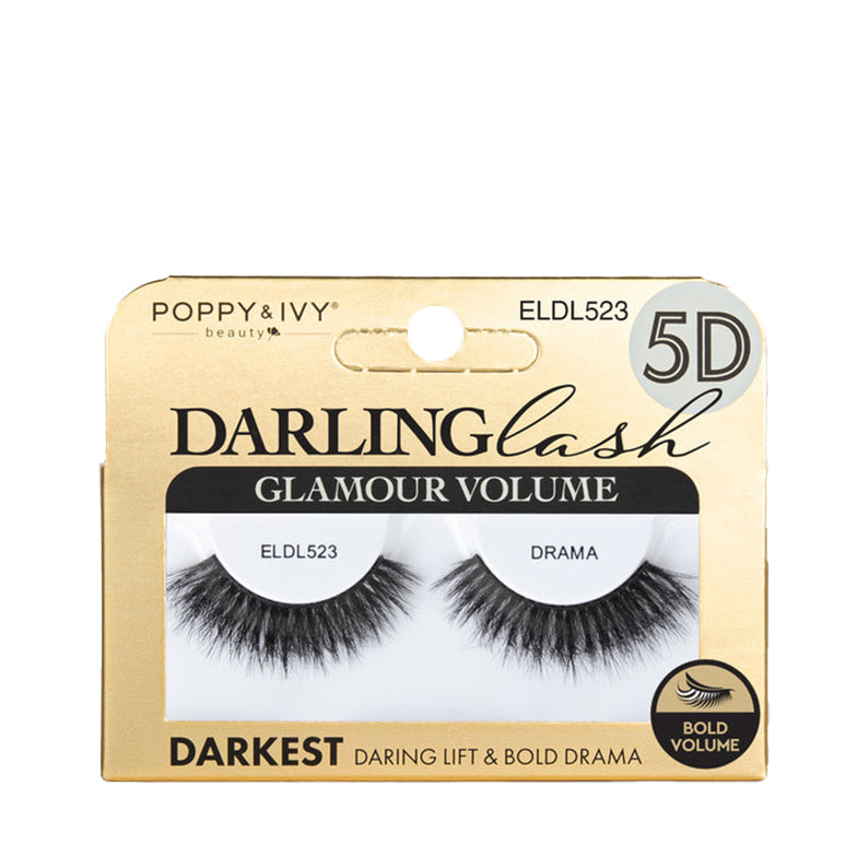 ABSOLUTE NEW YORK Glamour Volume Darling Lash pack showing 5D dramatic false eyelashes in darkest bold volume