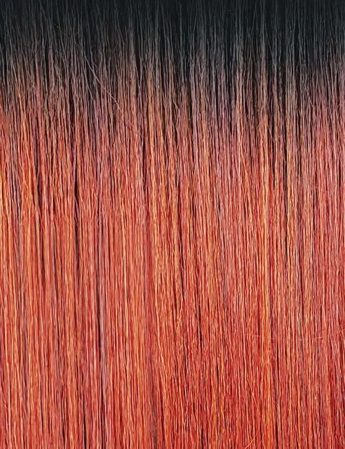 OUTRE sleek straight wrap ponytail extension dark root to copper ombre hair with silky straight strands