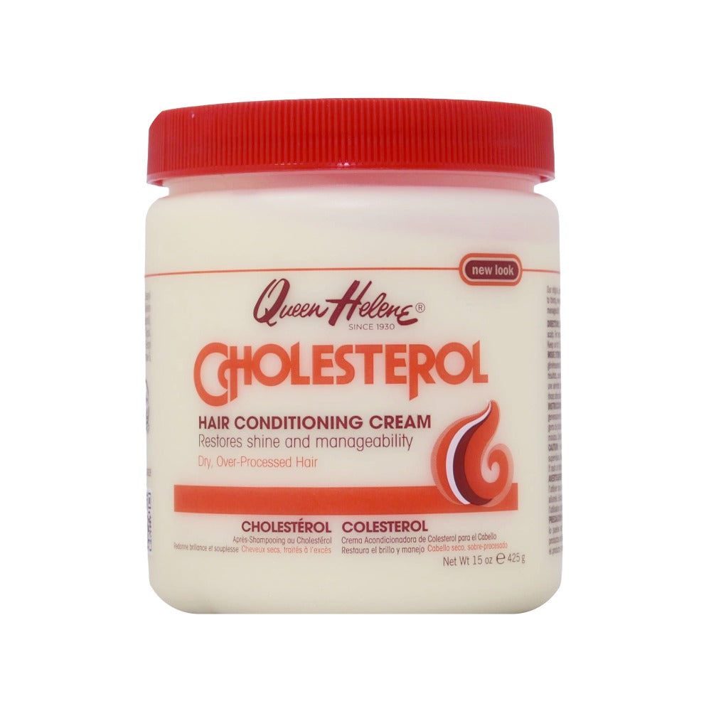 QUEEN HELENE cholesterol hair conditioning cream jar with red lid restores shine and manageability for dry hair