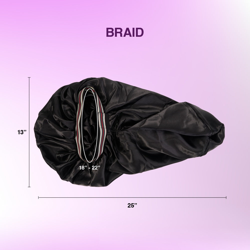 RED BEAUTY by KISS black satin adjustable fashion bonnet for braids with elastic band 18 to 22 inches and 25 inch length