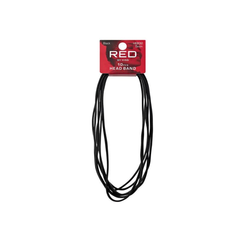 RED BEAUTY by KISS pack of black elastic sport headbands 10 slender non slip bands for workouts
