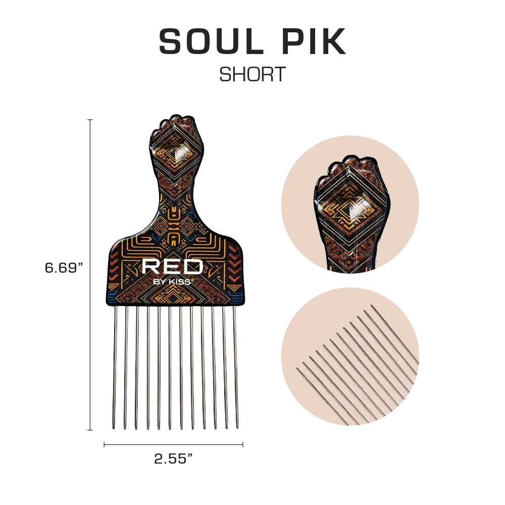 RED BEAUTY by KISS Soul Pik short decorative afro hair pick comb with metal long tines