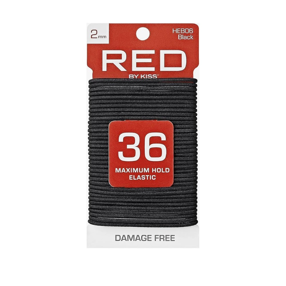 RED by KISS pack of 36 maximum hold damage free black elastic hair bands on retail card