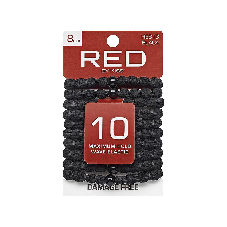 RED by KISS 10 pack wave hair elastics black elastic hair bands 8mm for maximum hold damage free