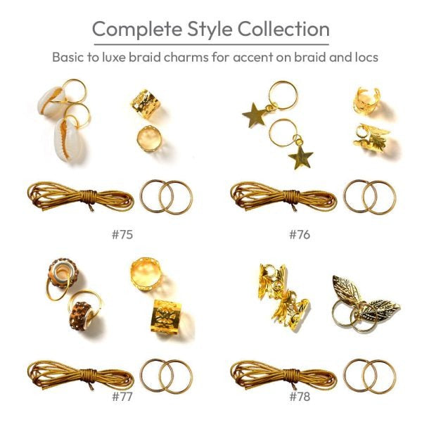 RED BEAUTY by KISS braid charm kit for hair gold assorted braid and loc charms rings cords stars shells leaves