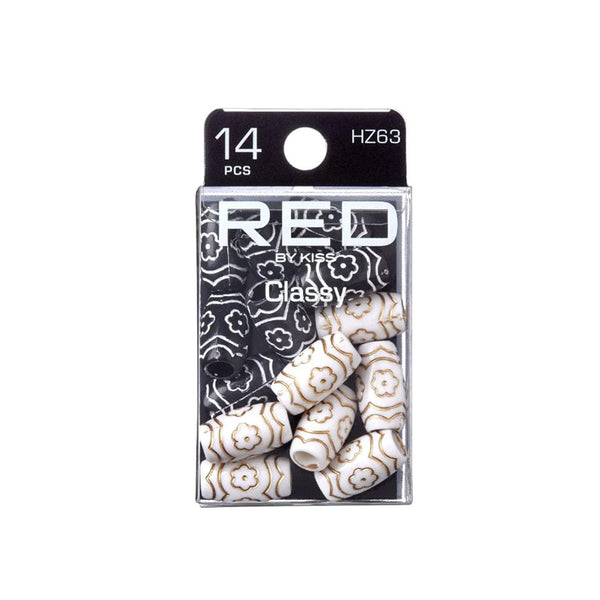 RED by KISS 14 piece white and gold floral beads braid charm set for hair in clear plastic box