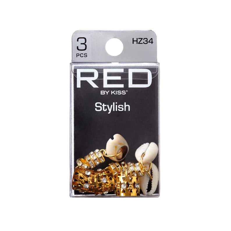 RED by KISS braid charms for hair gold rhinestone braid cuffs with cowrie shells 3 piece pack