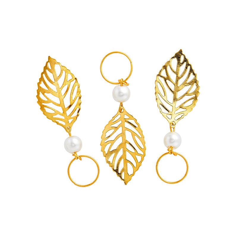 RED BEAUTY by KISS gold leaf braid hair charms set with faux pearls and small attachable rings