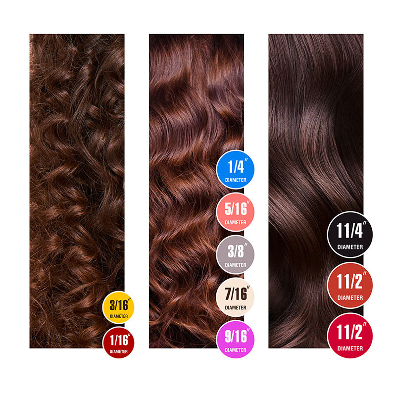 RED BEAUTY by KISS cold wave rods for long hair showing tight curls waves and loose waves with various rod diameters
