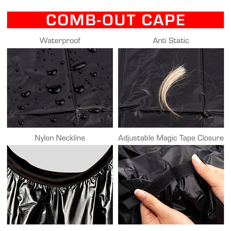 RED BEAUTY by KISS comb-out cape for hair salons black waterproof anti-static with nylon neckline and adjustable tape closure