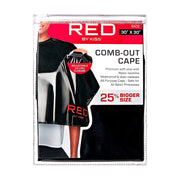 RED by KISS black comb-out cape for hair salons packaged 30 x 30 inch vinyl cape with adjustable velcro closure