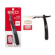 RED by KISS disposable hair shaver with blades foldable straight razor in black with spare blades