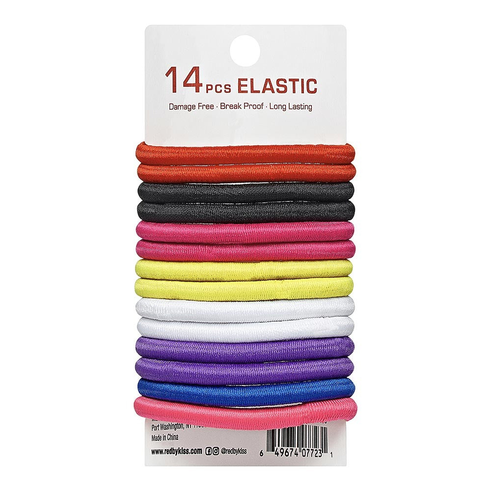 RED BEAUTY by KISS 14 pcs elastic hair bands assorted colors on white display card durable damage free