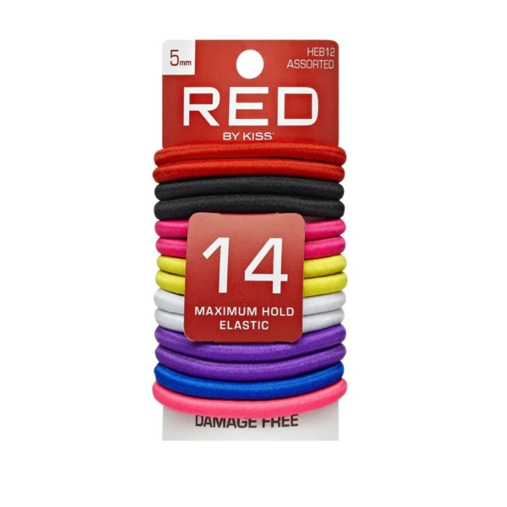 RED by KISS pack of 14 maximum hold elastic hair bands assorted colors on product card