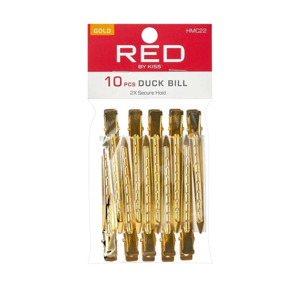 Pack of 10 RED BEAUTY by KISS gold duck bill hair clips metal styling clips for sectioning and secure hold