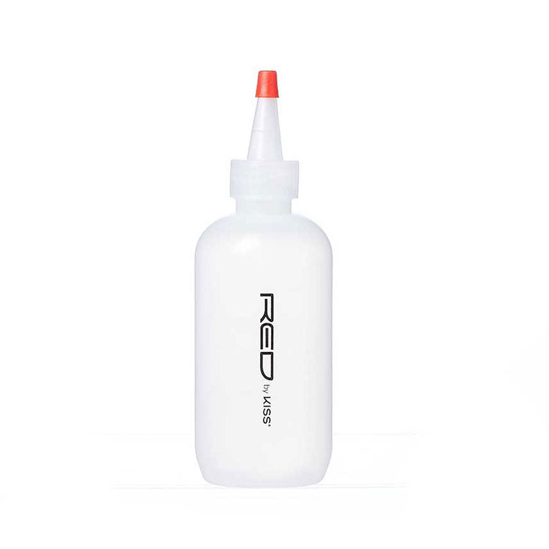 RED BEAUTY by KISS white hair dye applicator bottle with pointed nozzle and red twist cap for precise coloring