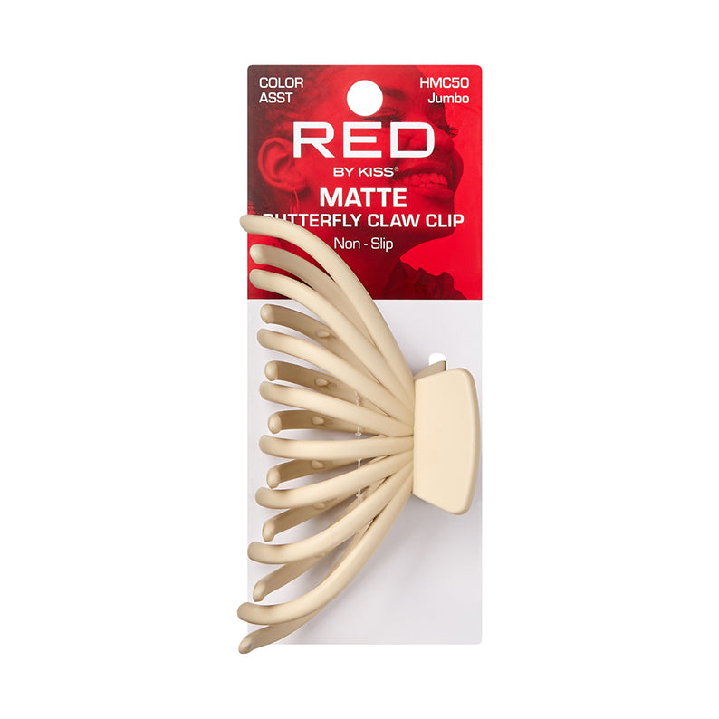 RED by KISS beige jumbo matte butterfly claw clip on retail card showing non slip jumbo size